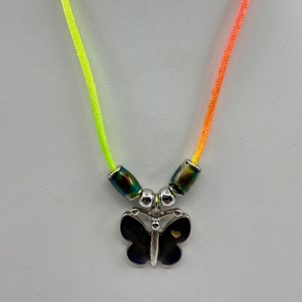 Neon Butterfly Mood Necklace Y2K Festival Statement Jewelry Bohemian Fun Gift